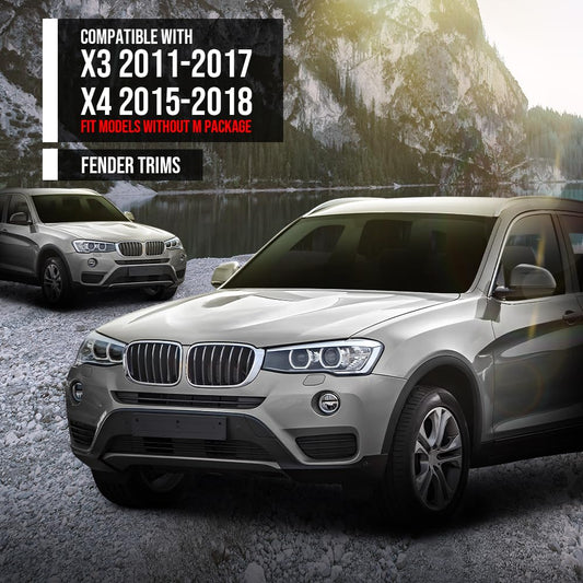 G-PLUS Front LH & RH Side Textured Wheel Opening Molding Compatible with BMW X3 2011-2017 Fit BMW X4 xDrive28i 2015-2018 Fit Models without M Package 51777210082, BM1291108 Black