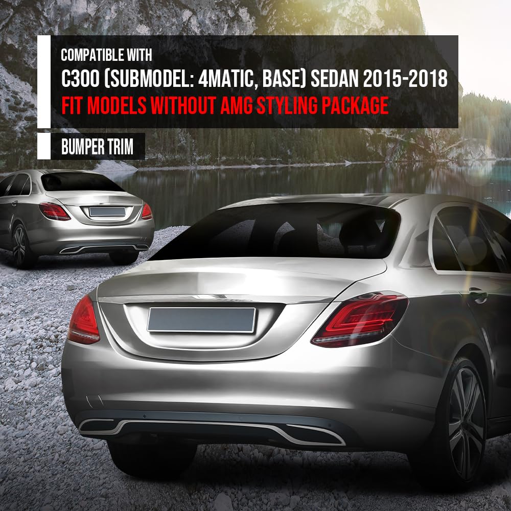 G-PLUS Rear Bumper Molding Chrome Compatible with Benz C300 Sedan 2015-2018 Fit Models Without AMG Styling Package 2058851621, MB1144119 Silver