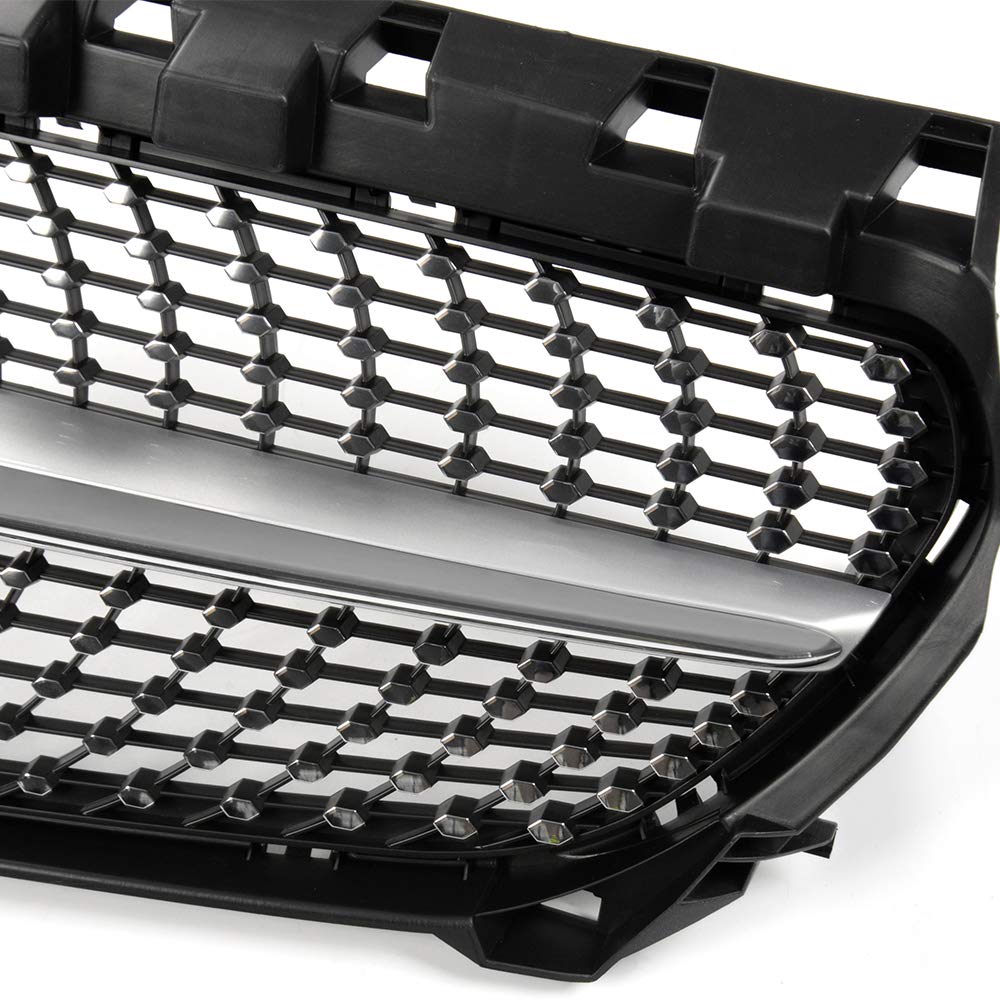 Diamond Star Front Bumper Mesh Grille Compatible with W117 CLA Class CLA180 CLA200 CLA250 CLA45 AMG 2014-2016 Silver Hood Upper Grille Assembly