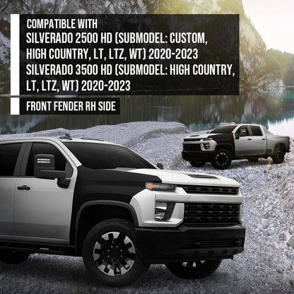 G-PLUS Front Fender Passenger Right Side Compatible with Chevy Silverado 2500 HD 3500 HD 2020-2023 84581167, GM1241424 Black