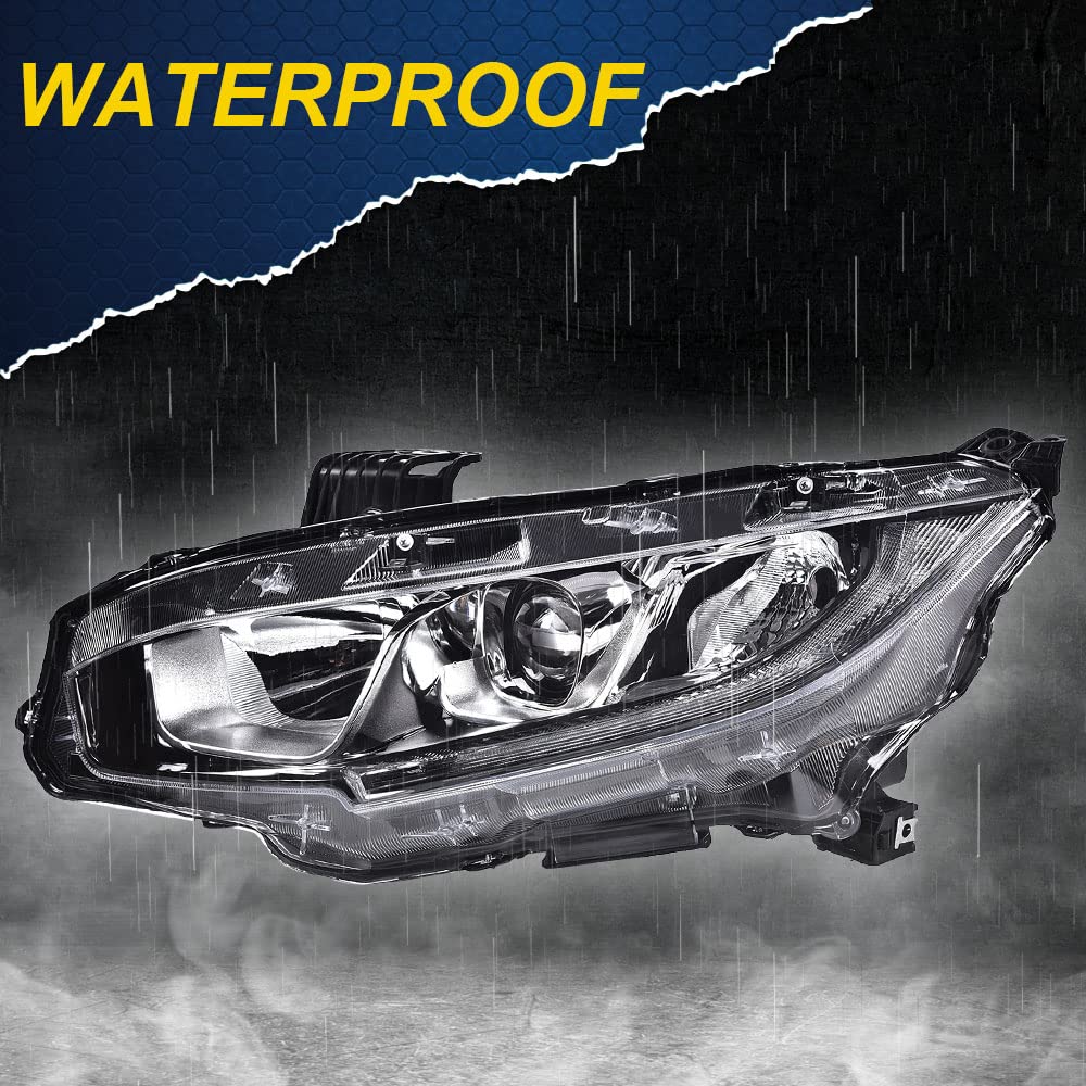 G-PLUS Headlights Assembly, Compatible with 2016 2017 2018 2019 2020 2021 Honda Civic Left bumper Headlamp, Clear lens Chrome Housing Clear Reflector