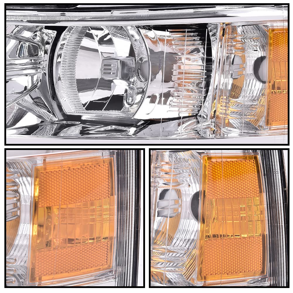 G-PLUS Left Headlights Assembly Compatible with Chevy Silverado 1500 2007-2013/Fit Chevy Silverado 2500 HD 3500 HD 2007-2014 Driver Side Left Headlamp Clear Lens Chrome Housing Amber Reflector