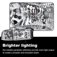 G-PLUS Headlights Assembly for Dodge Ram 1500 2500 3500 1994-2002 Clear Lens Chrome Housing Additional Angle
