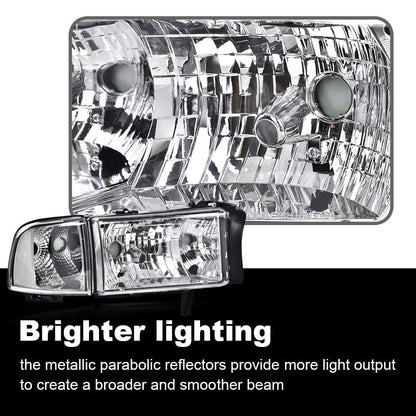G-PLUS Headlights HEADLIGHTS | Fit Dodge Ram 1500 1994-2001/HEADLIGHTS | Fit Dodge Ram 2500 3500 1994-2002 Clear Lens Chrome Housing Clear Reflector Bumper Headlamps w/o Bulbs,faros delanteros Assembly