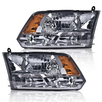 G-PLUS Quad Headlights Fit Dodge Ram 1500-3500 (2009-2012 New Body) - Smoky Lens, Chrome Housing, Amber Reflector Bumper Headlamps,faros delanteros Assembly
