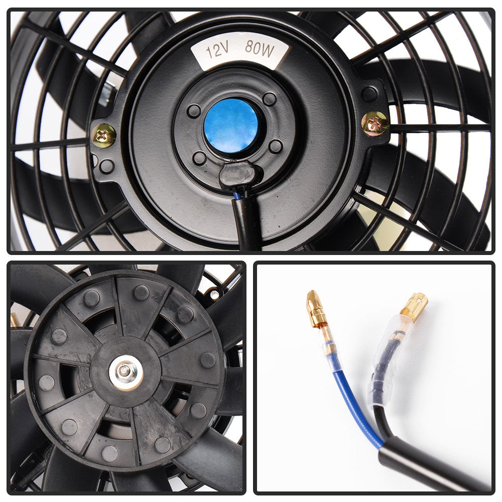 G-PLUS Universal 7" Electric Black Engine Cooling Fan + 15 Row 10AN-AN10 Aluminum Engine Transmission Oil Cooler Blue