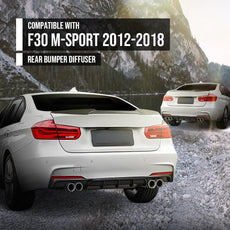 G-PLUS Rear Diffuser for BMW 3 Series F30 F31 2012-2018 M Sport Bumper Gloss Black Front View