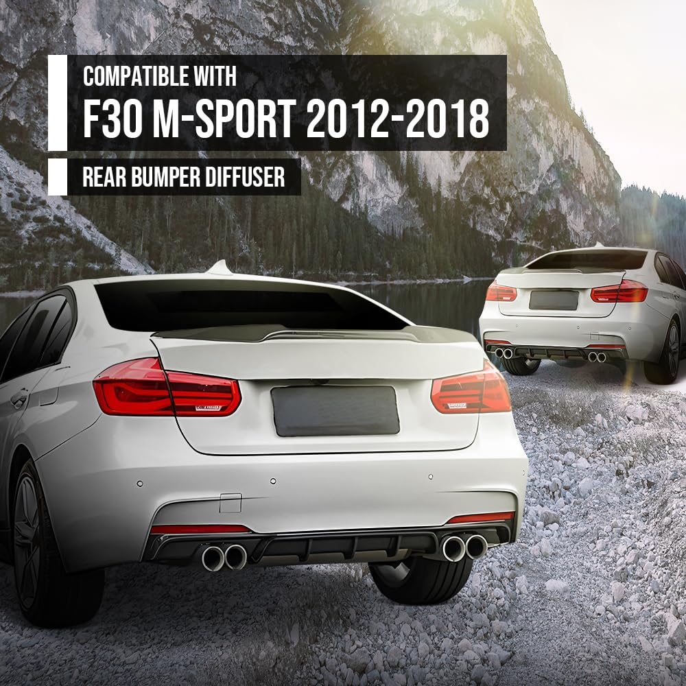 G-PLUS Rear Diffuser Fit BMW 3 Series F30 Sedan F31 Touring M-Tech Performance M Sport Bumper Model 2012-2018 M Performance Style (Single Sided Dual Output) Rear Bumper Diffuser Gloss Black