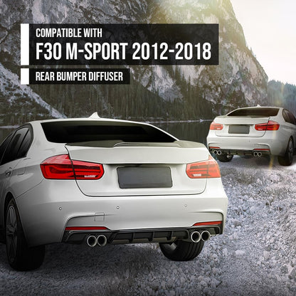 G-PLUS Rear Diffuser Fit BMW 3 Series F30 Sedan F31 Touring M-Tech Performance M Sport Bumper Model 2012-2018 M Performance Style (Single Sided Dual Output) Rear Bumper Diffuser Gloss Black