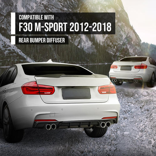 G-PLUS Rear Diffuser Fit BMW 3 Series F30 Sedan F31 Touring M-Tech Performance M Sport Bumper Model 2012-2018 M Performance Style (Single Sided Dual Output) Rear Bumper Diffuser Gloss Black