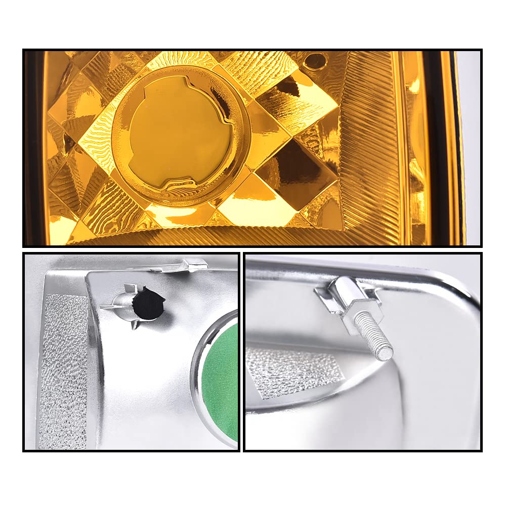 G-PLUS New Front Clear Chrome Parking Signal Light Set Compatible with 2003-2008 Hummer H2/2005-2008 Hummer H2 SUT Amber Lens