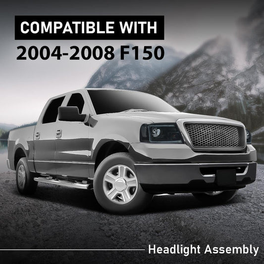G-PLUS LED DRL Headlights Assembly Fit Ford F150 2004-2008,Fit Lincoln Mark LT 2006-2008, NOT Fit 2004 F150 Heritage/Flareside Beds,Headlamps Smoky Lens Black Housing Clear Reflector,faros delanteros