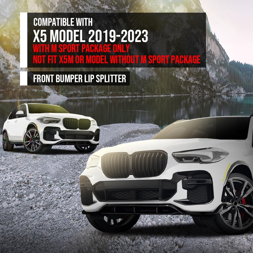 G-PLUS Front Bumper Lip Splitter Spoiler Compatible with BMW X5 Model 2019-2023 with M Sport Package Only, Not Fit X5M or Model Without M Sport Package Front Bumper Lip Splitter Glossy Black