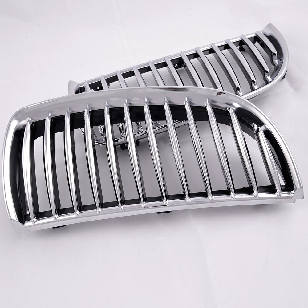4PCS Silver Front Bumper Kidney Grille Hood Grills Replacement For BMW E90 E91 2005-2008 3-Series 320i 325i 330i 323i 328i Sedan Wagon 2006 2007