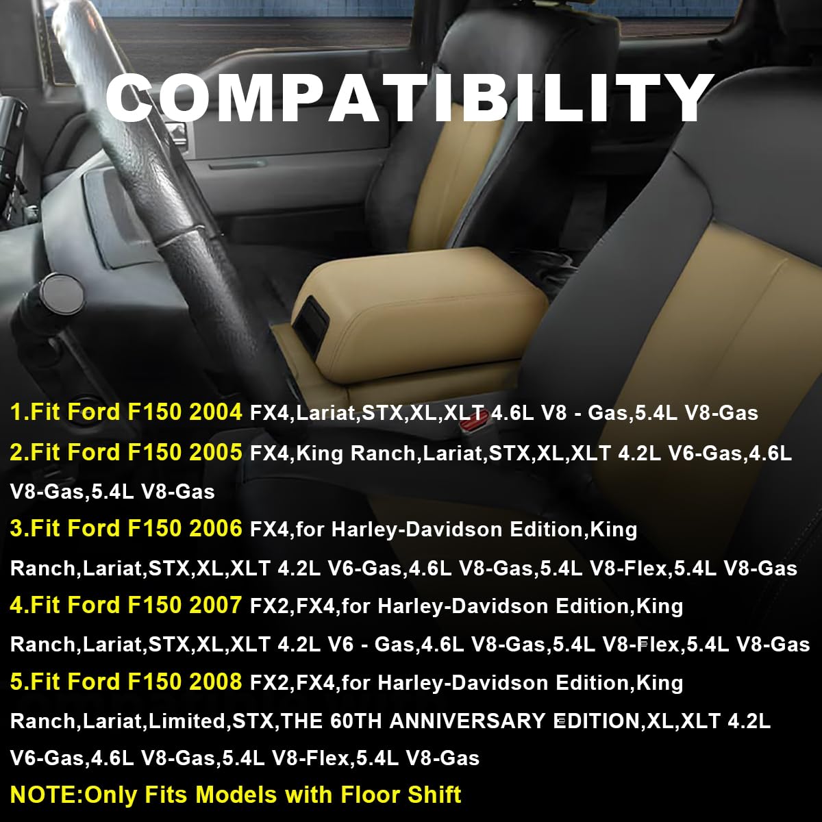 G-PLUS Beige Center Console Armrest Lid Latch Kit Compatible with Ford F150 2004-2008 Pickup Truck 5L3Z-1506024-AAD Only Fits Models with Floor Shift