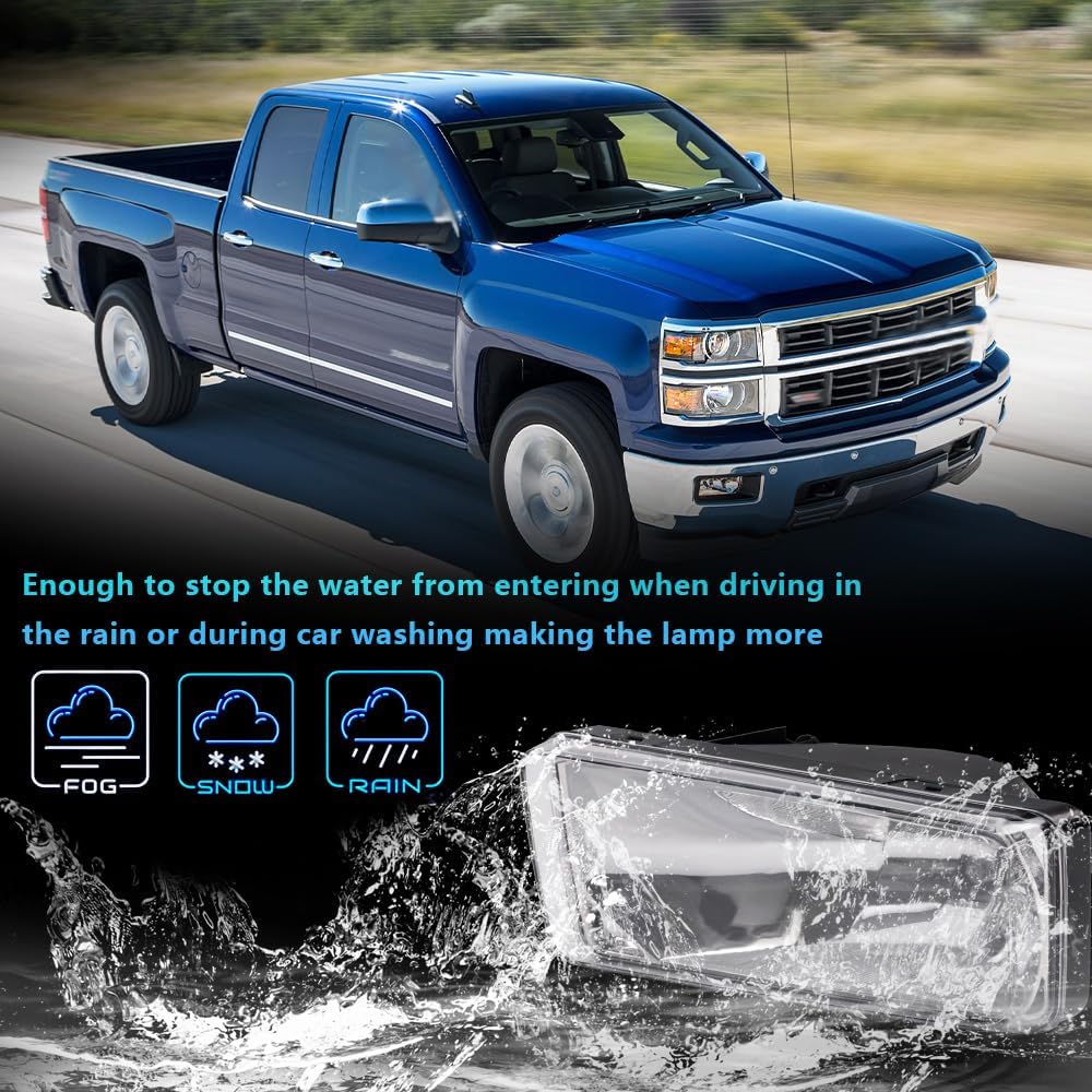G-PLUS Front Bumper Fog Lights Lamp w/Bulbs & Wire Harness Fit Chevy Silverado/Suburban/Tahoe 2007-2015,Fit Chevy Avalanche 2007-2013,Fit GMC Sierra 2007-2014,Fit GMC Yukon 2010-2014 Clear