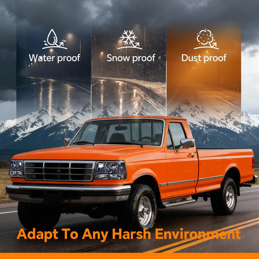 G-PLUS Headlights Assembly Fit 1992-1996 Ford Bronco/F150 F250 F350 Super Duty(Incl. 97 9th Old Body Style),Headlamps w/Corner Signal Smoky lens Chrome Housing Amber Reflector Faros Delanteros