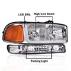 G-PLUS LED DRL Headlights Assembly, Compatible with 1999-2007 GMC Sierra 1500/2001-2007 GMC Sierra 1500 HD Bumper Headlamps, Clear Lens Chrome Housing Amber Reflector,faros delanteros