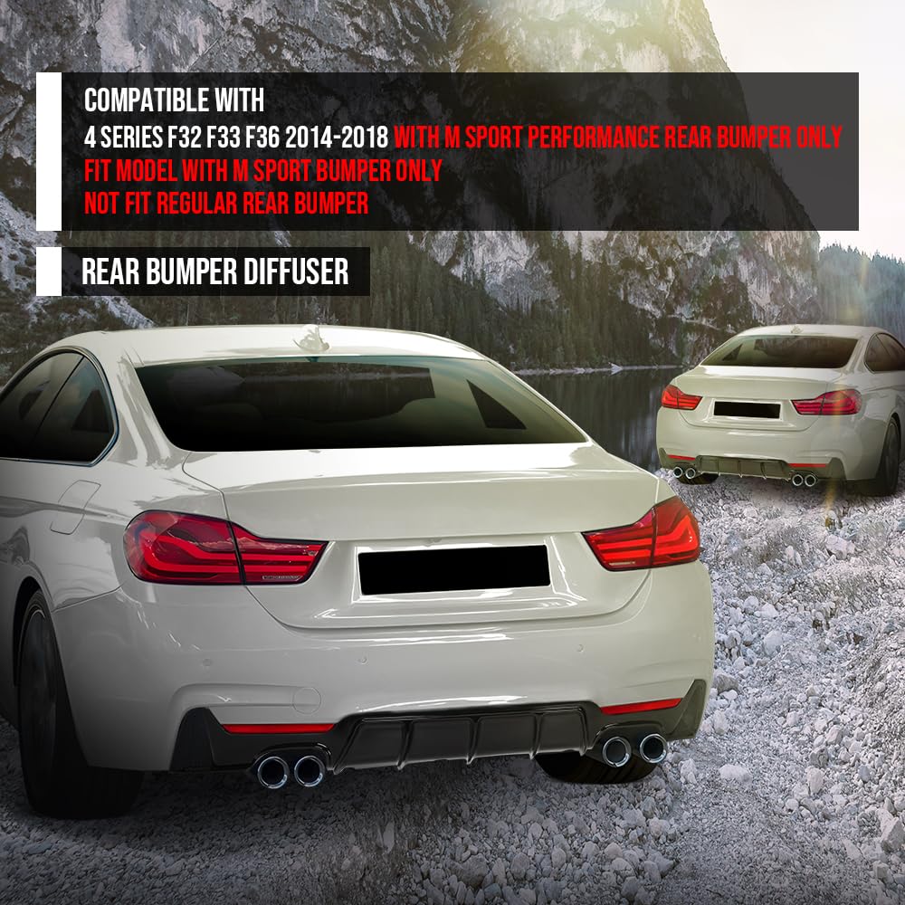 G-PLUS Rear Diffuser Compatible with BMW 4 Series F32 F33 F36 2014-2018 with M Sport Performace Rear Bumper Only Not Fit Regular Rear Bumper Black