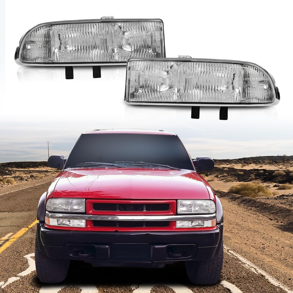 G-PLUS Headlights Assembly Fit Chevy Blazer Base LS LT Trailblazer Xtreme ZR2 S10 ZR5 SS Xtreme 1998-2005 Bumper Headlamps Clear Lens Chrome Housing Clear Reflector,faros delanteros