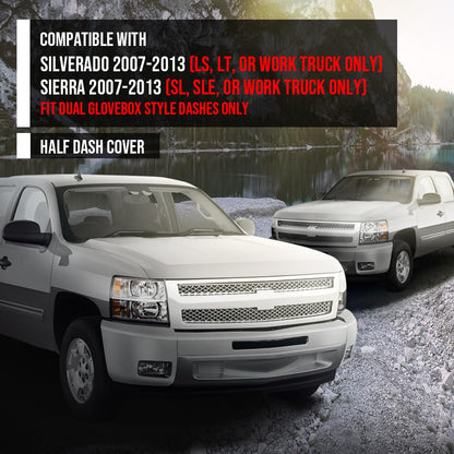 G-PLUS TPE Dash Cover Dashboard Compatible with Chevy Silverado 2007-2013 (LS, LT, or Work Truck ONLY) / GMC Sierra 2007-2013 (SL, SLE, or Work Truck ONLY), Fit Dual Glovebox Style Dashes Only Gray