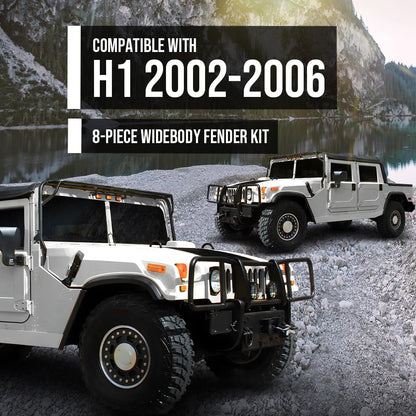 G-PLUS Fender Flares Overfender w/Hardware Compatible with Hummer H1 / Humvee/HMMWV Black 8Pcs