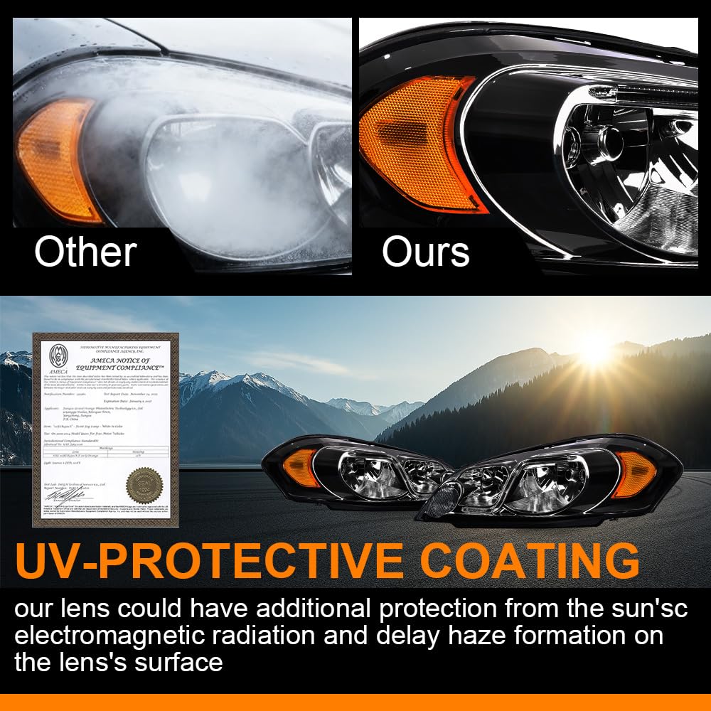 G-PLUS LED DRL Headlights Assembly W/o Bulbs, Fit 2006-2007 Chevy Monte Carlo/2006-2013 Chevy Impala/2014-2016 Impala Limited Headlamps, Smoky Lens Chrome Housing Amber Reflector,faros delanteros