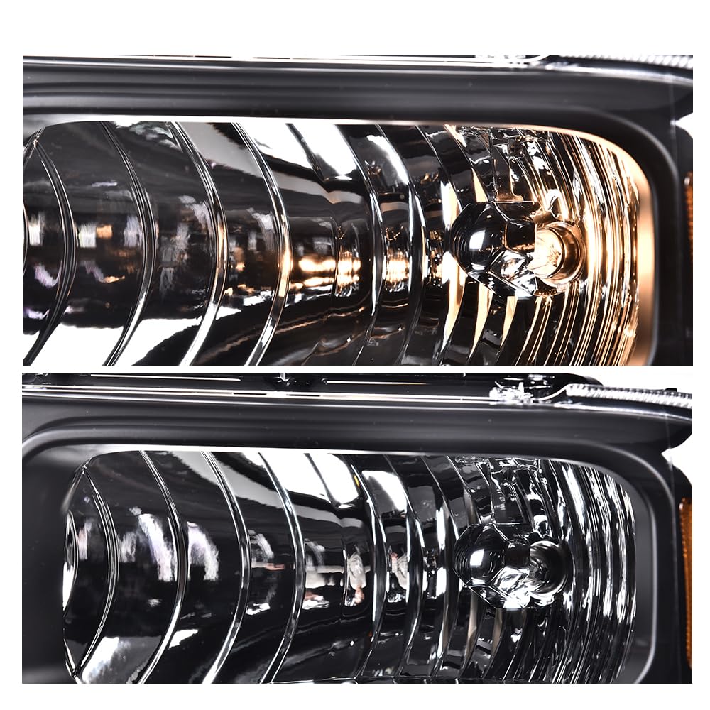 G-PLUS Headlights Assembly Bumper Headlamps Fit Ford F250 F350 F450 F550 Super Duty 1999-2004; Fit Ford Excursion 2000-2004 Clear Lens Black Housing Amber Reflector,faros delanteros