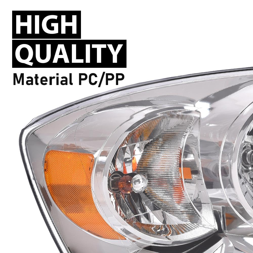 G-PLUS Headlights w/Bulbs Pair Compatible with Dodge Ram 1500 2006-2008/Fit Dodge Ram 2500 3500 2006-2009 68003125AD, 68003124AD, CH2502180, CH2503180 Clear Lens Chrome Housing Amber Reflector