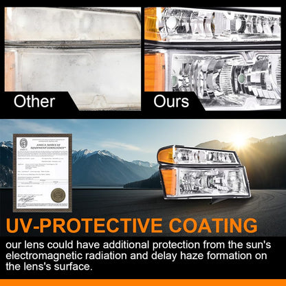 G-PLUS Headlights Assembly Front Headlamp Fit Chevy Colorado/GMC Canyon 2004-2012 19328954,19328955 Clear Lens Chrome Housing Amber Reflector,faros delanteros