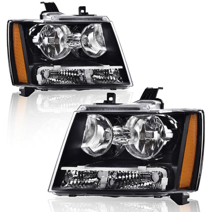 G-PLUS Headlights Assembly Compatible with Chevy Tahoe Subarban Avalanche 2007-2014 Pair Bumper Corner Headlamps Left & Right Clear Lens Black Housing Amber Reflector,faros delanteros