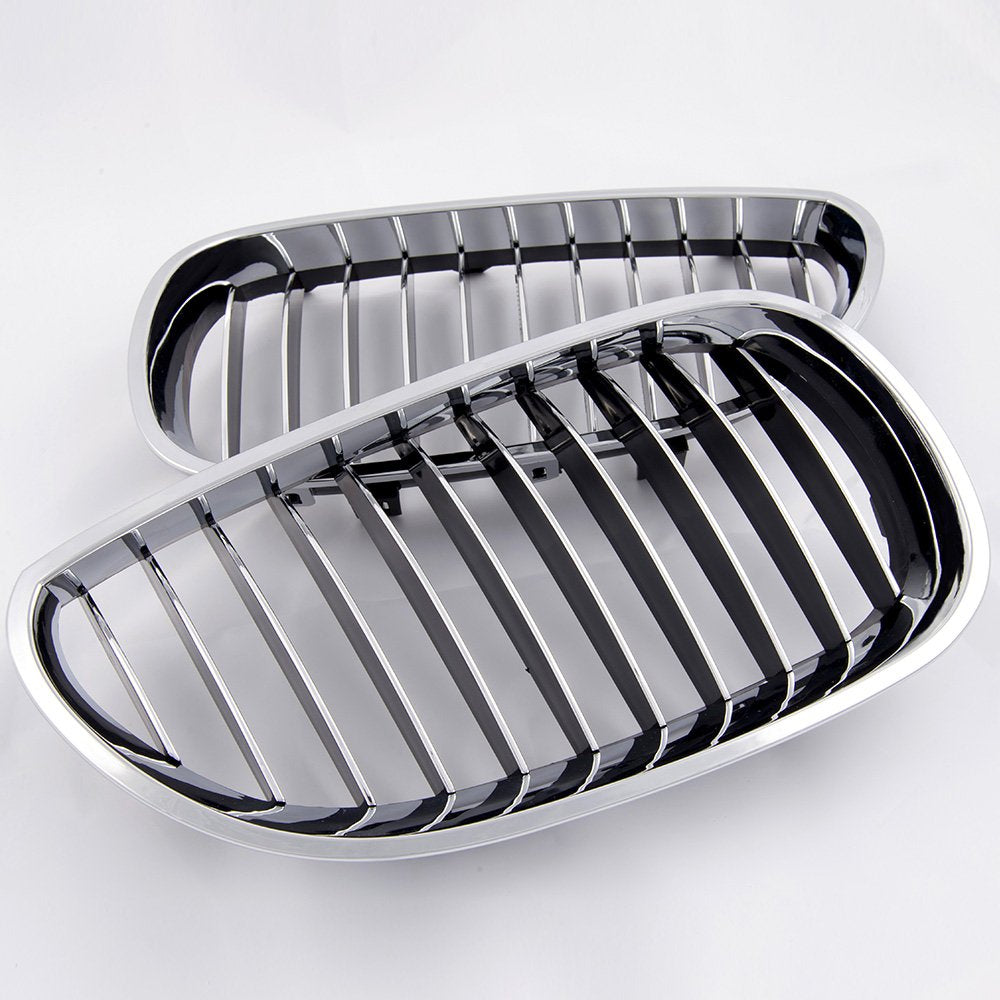 Left & Right Front Bumper Kidney Grilles Hood Grill Replacement For BMW E60 E61 5 Series M5 2003 2004 2005 2006 2007 2008 2009 2010 Silver