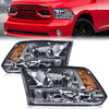 G-PLUS Quad Headlights Fit Dodge Ram 1500-3500 (2009-2012 New Body) - Smoky Lens, Chrome Housing, Amber Reflector Bumper Headlamps,faros delanteros Assembly