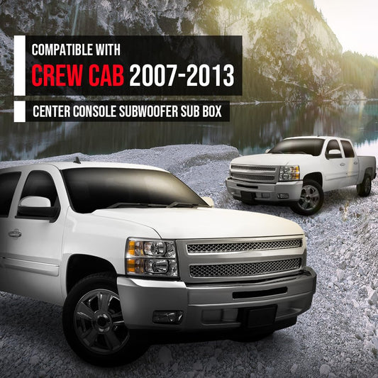 G-PLUS Center Console Subwoofer Sub Box Compatible with Chevy/GM Crew Cab 2007 2008 2009 2010 2011 2012 2013 Black