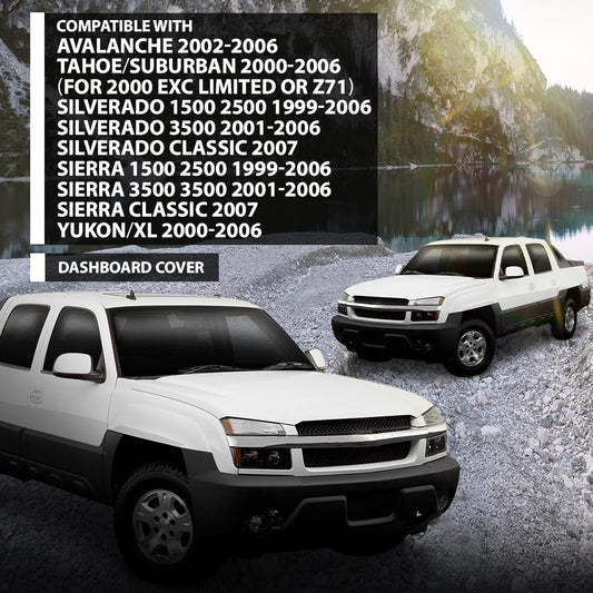 G-PLUS TPE Dash Cover Skin Cap Overlay Compatible with Chevy Avalanche/Suburban/Tahoe 2000-2006 Chevy Silverado/GMC Sierra 1999-2007 GMC Yukon/XL 2000-2006 Black