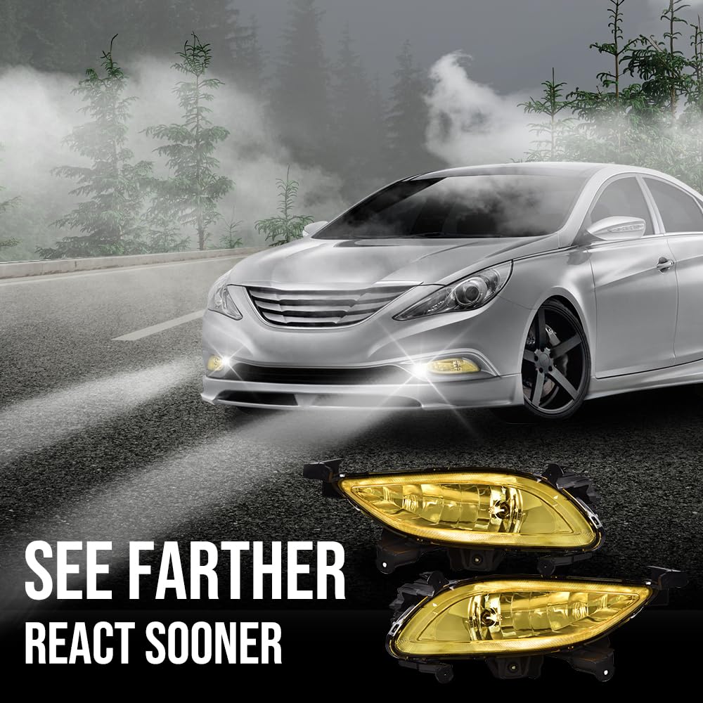 G-PLUS Front Bumper Fog Light Assembly Compatible with Sonata 2011 2012 2013 Driving Fog Lamps 92201-3Q000 92202-3Q000 HY2593134 HY2592134