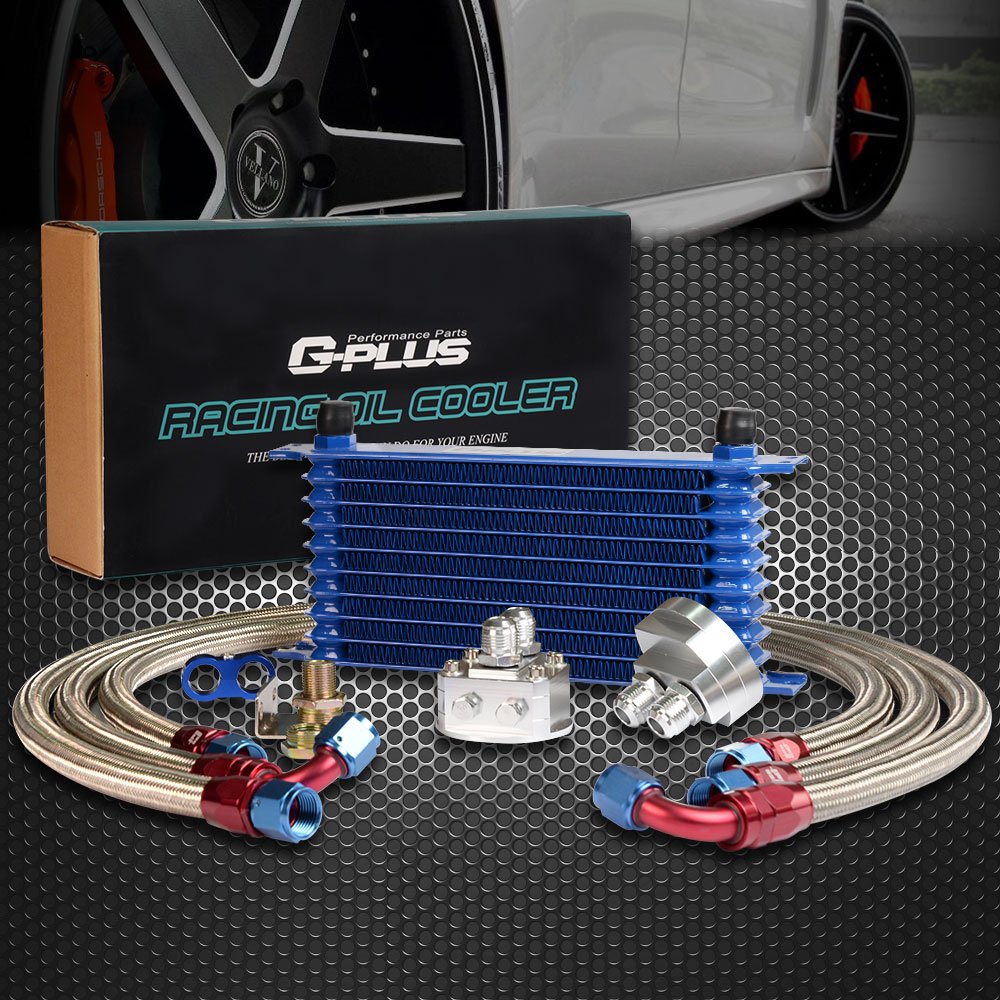G-PLUS Universal 10 Row AN10 Engine Transmission Oil Cooler Kit Oil Filter Relocation Kit