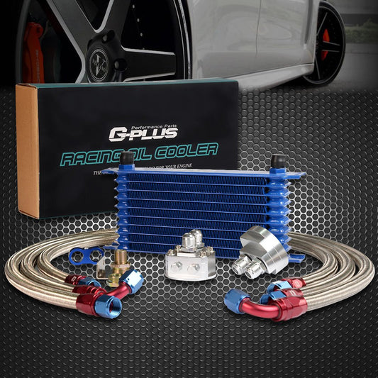 G-PLUS Universal 10 Row AN10 Engine Transmission Oil Cooler Kit Oil Filter Relocation Kit