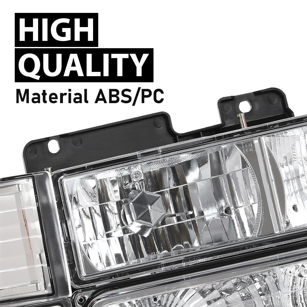 G-PLUS Headlights Combination w/Bulbs Fit GMC C10 1994-1998/Fit GMC Sierra Suburban Yukon 1994-1998 Clear Lens Chrome Housing Amber Reflector Bumper Headlamps,faros delanteros Assembly
