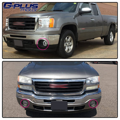 G-PLUS Fog Lights w/Bulbs Compatible With 07-14 GMC Sierra 1500/2500 / 3500 N, Front Bumper Driving Lamps,Clear lens Chrome Housing