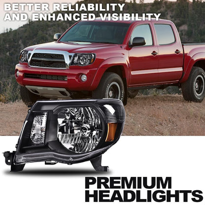 G-PLUS Headlights Assembly Front Headlamp Left & Right W/o Bulbs, Compatible with Toyota Tacoma 2005-2011 TO2502157, TO2503157 Bumper Headlamps, Clear Lens Black Housing Amber Reflector