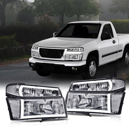G-PLUS LED DRL Headlights,Fit Chevy Colorado/GMC Canyon 2004-2012,Fit Isuzu i-280 i-350 2006/i-290 i-370 2007-2008 Clear Lens Chrome Housing Clear Reflector Bumper Headlamps,faros delanteros Assembly