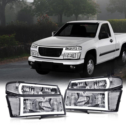 G-PLUS LED Headlights Compatible with Chevy Colorado/GMC Canyon 2004-2012,Fit Isuzu i-280 i-350 2006,Fit Isuzu i-290 i-370 2007-2008 Headlamps Clear Lens Chrome Housing Clear Reflector