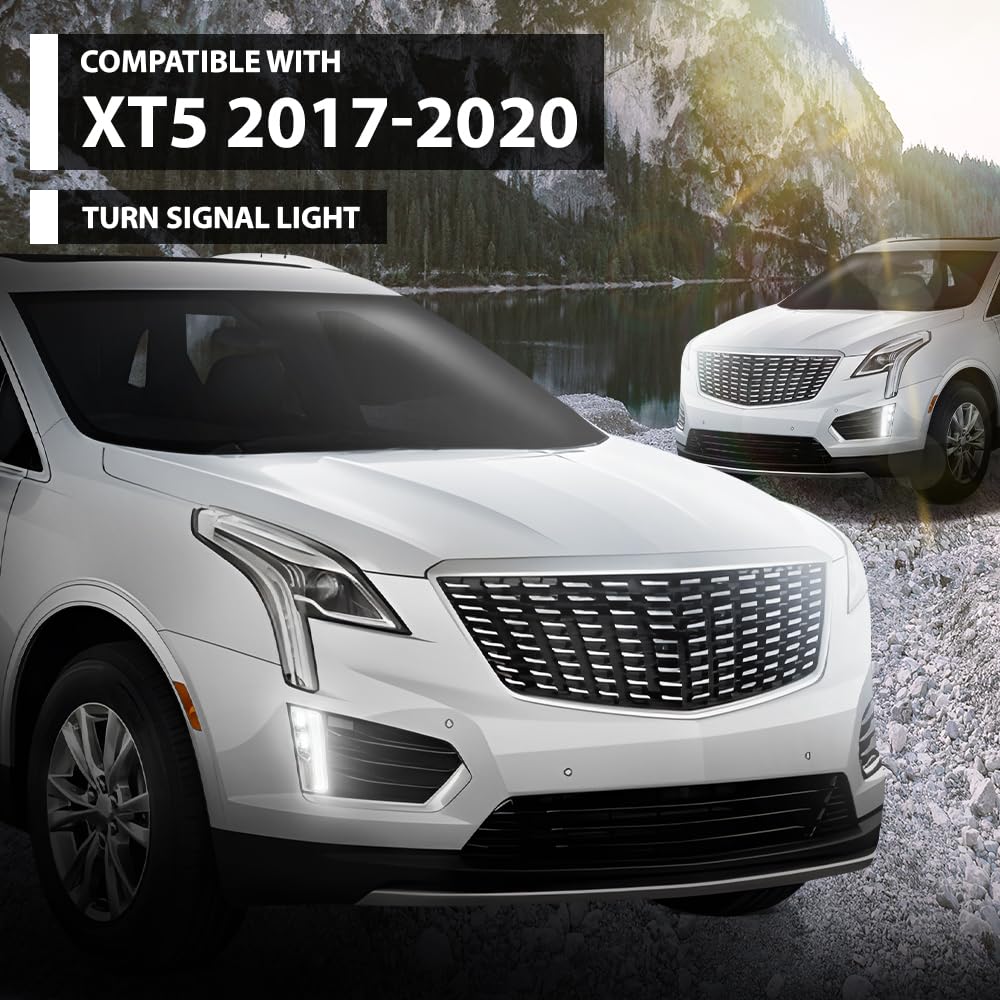 G-PLUS Turn Signal Light Left & Right Side Pair Compatible with Cadillac XT5 2017-2020 84496124, 84205785, GM2531137, GM2530137 White