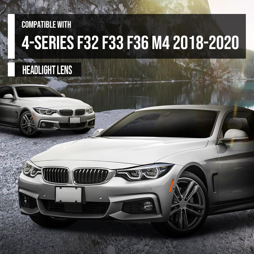 G-PLUS Headlight Lens Cover Compatible with BMW 4-Series F32 F33 F36 2018-2020 Fit BMW M4 F82 F83 2018-2020 Left & Right Pair Front Headlamp Lens Cover Clear