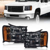 G-PLUS Headlights Assembly Compatible with 2007-2013 GMC Sierra 1500,Fit 2007-2014 GMC Sierra 2500 HD 3500HD Bumper Headlamps, Smoky Lens Chrome Housing Amber Reflector,faros delanteros