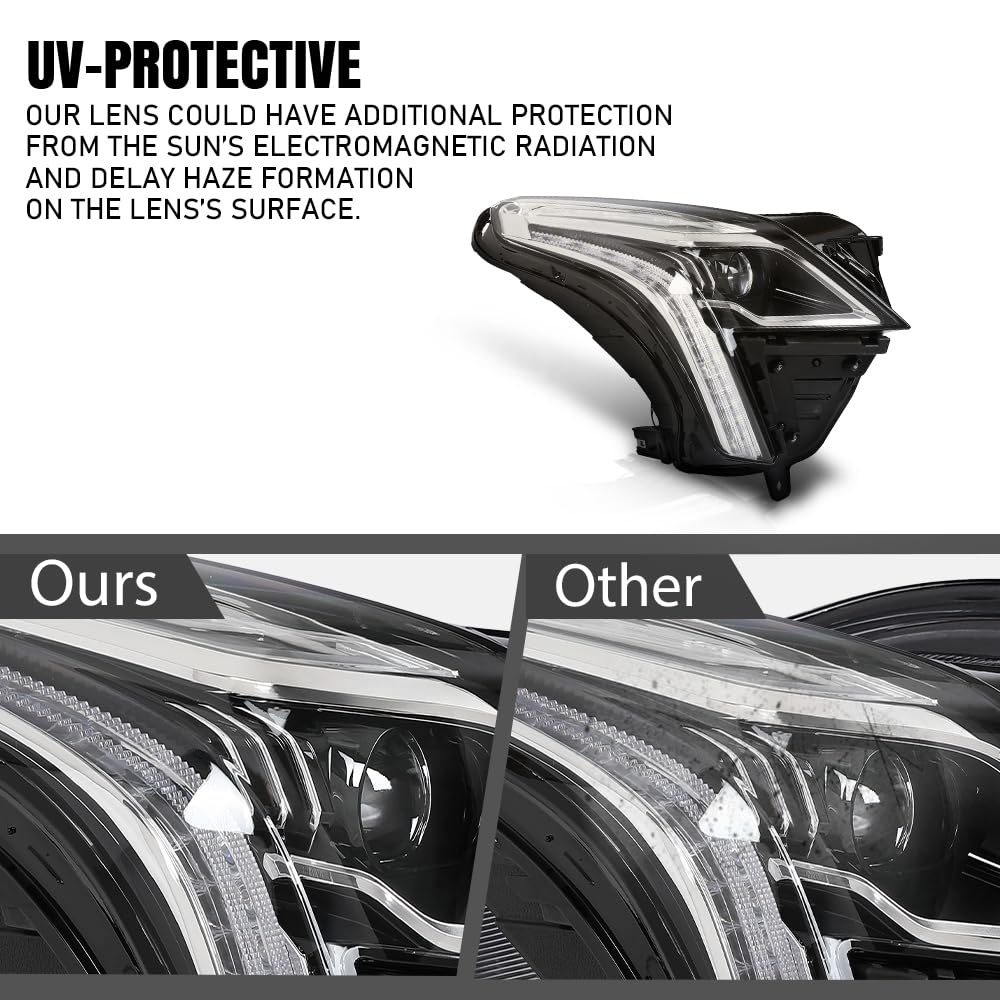 G-PLUS LED Headlight Front Right Passenger Side Compatible with Cadillac XT5 2020-2023 84849606 Black