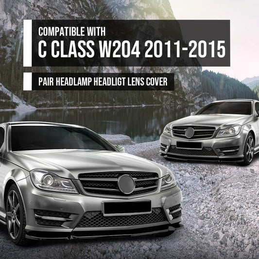 G-PLUS Headlight Lens Cover Compatible with Benz C-Class W204 2011-2015 A2048203539, A2048203639 Left & Right Front Headlamp Lens Cover Clear
