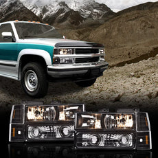 G-PLUS Headlights for GMC C1500 K1500 Yukon 1994-1999 Clear Lens Black Housing Product Image