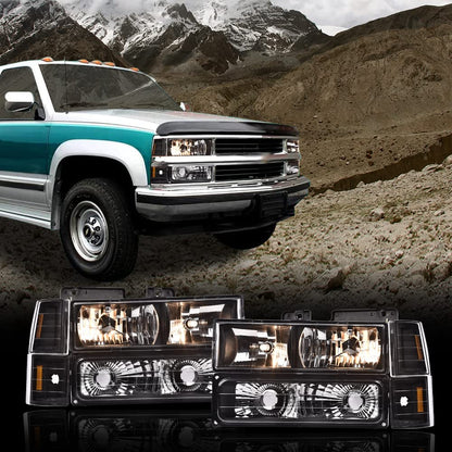 G-PLUS Headlights Assembly, Fit 1994 1995 1996 1997 1998 1999 GMC C1500 K1500 Yukon Bumper Headlamps, Clear Lens Black Housing Amber Reflector,faros delanteros